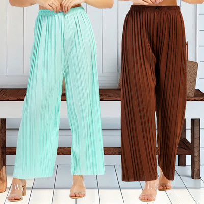 KWSH Regular Fit Women Light Green, Brown Trousers