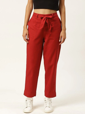 IQRAAR Regular Fit Women Maroon Trousers