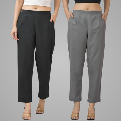QuaClo Regular Fit Women Black, Grey Trousers