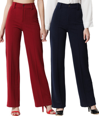 KOTTY Regular Fit Women Maroon, Dark Blue Trousers