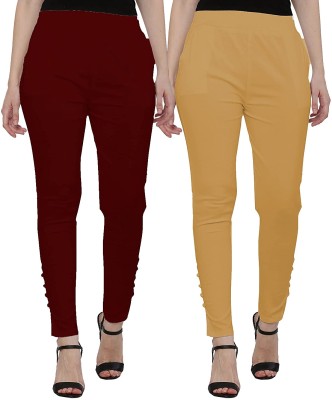 SAJATA Slim Fit Women Maroon, Beige Trousers