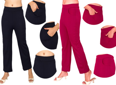 Fashion Bazaar Regular Fit Women Dark Blue, Maroon Trousers