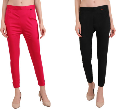 EZIA OUTFIT Slim Fit Women Red, Black Trousers