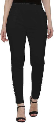 GOODZHUB Slim Fit Women Black Trousers