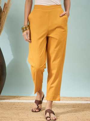 D K W Regular Fit Women Yellow Trousers