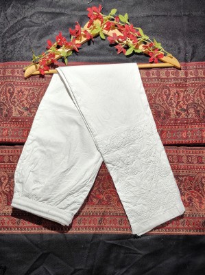 Lucknowi Chikankari Slim Fit Women White Trousers