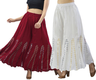 OMAYA Regular Fit Women Maroon, White, Gold Trousers