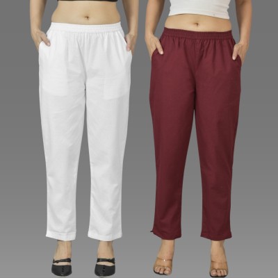 QuaClo Regular Fit Women White, Maroon Trousers