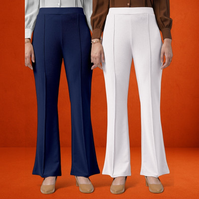 lookskky Loose Fit Women Dark Blue, White Trousers