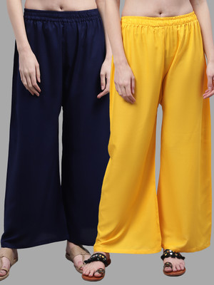 VALLES365 by S.c. Flared Women Dark Blue, Yellow Trousers