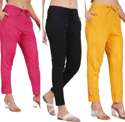 AKtattire Straight Fit Women Pink, Black, Yellow Trousers