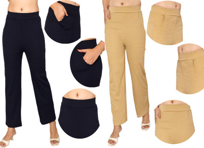Fashion Bazaar Regular Fit Women Dark Blue, Gold Trousers