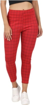 GOODZHUB Slim Fit Women Red, Red Trousers