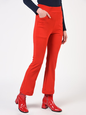 FLOREOS Flared Women Red Trousers