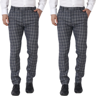 SYLZON Slim Fit Men Grey Trousers