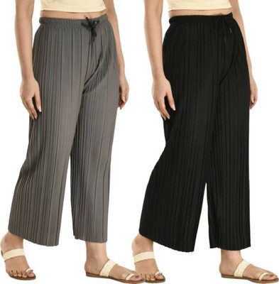 KITKET FASHION Flared Women Grey, Black Trousers