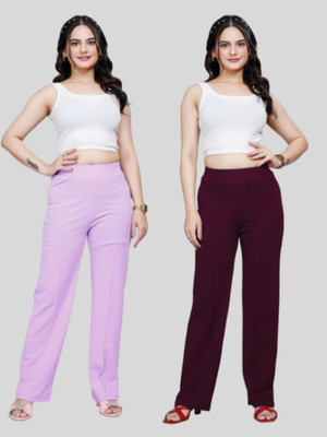 NUCLOTHS Regular Fit Women Purple, Maroon Trousers