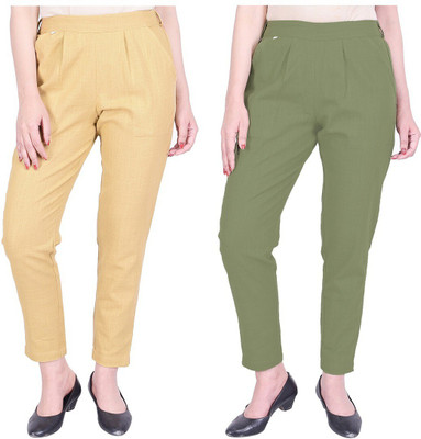 NeeloKurtis Slim Fit Women Green, Beige Trousers