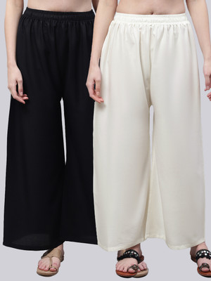 VALLES365 by S.c. Flared Women Cream, Black Trousers
