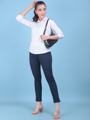 CRIMSOUNE CLUB Slim Fit Women Light Blue Trousers