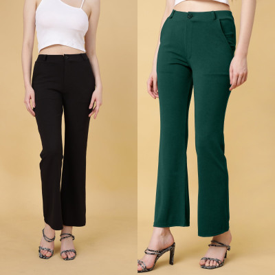 INDIANRANG Regular Fit Women Black, Green Trousers