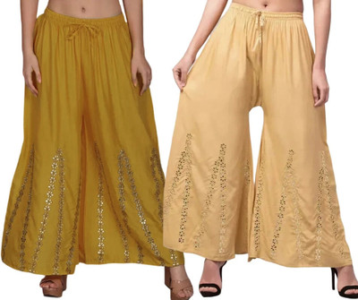 OMAAYA Comfort Fit Women Yellow, Beige Trousers