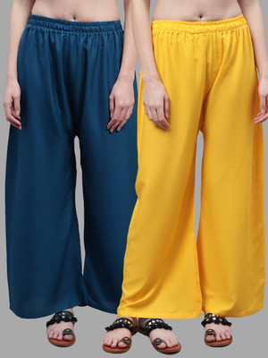 VALLES365 by S.c. Flared Women Dark Blue, Yellow Trousers