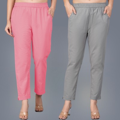 QuaClo Regular Fit Women Pink, Grey Trousers