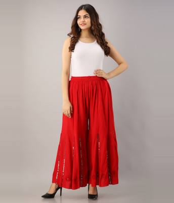 Style N Clothing Flared Women Red Trousers