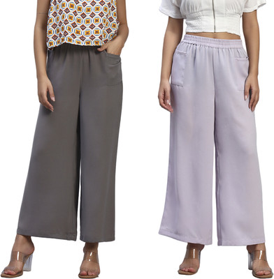 HOE Regular Fit Women Grey, Purple Trousers