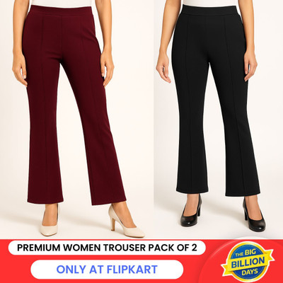 Chrome & Coral Flared Women Black, Maroon Trousers
