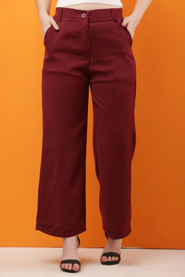 CLOTHINK India Regular Fit Women Maroon Trousers