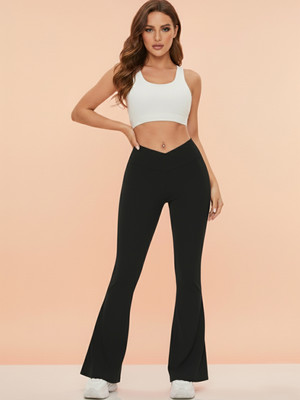 DTR FASHION Flared Women Black Trousers