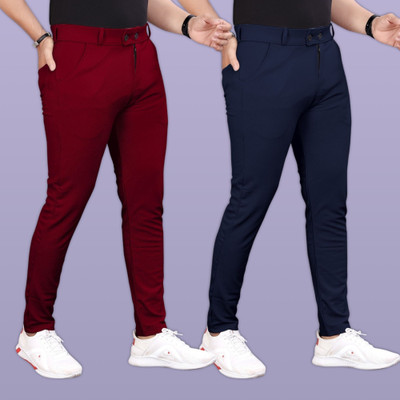 GIBBONTE Slim Fit Men Maroon, Blue Trousers
