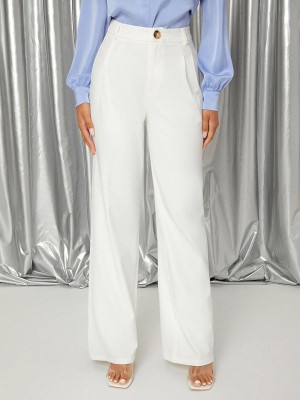 FAB INN Regular Fit Women White Trousers