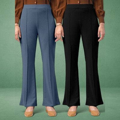 Anitafashion Comfort Fit, Regular Fit Women Grey, Black Trousers