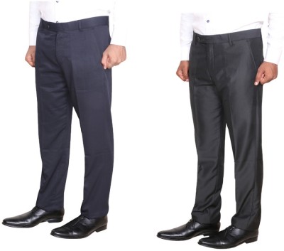 Indistar Regular Fit Men Dark Blue, Black Trousers