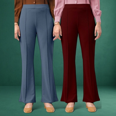Squadfashion Comfort Fit, Regular Fit Women Grey, Maroon Trousers