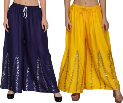 OMAYA Regular Fit Women Dark Blue, Yellow Trousers