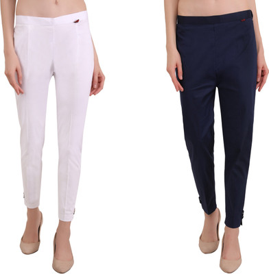 EZIA OUTFIT Slim Fit Women White, Dark Blue Trousers