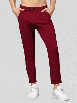 Tstylelife Slim Fit Men Maroon Trousers