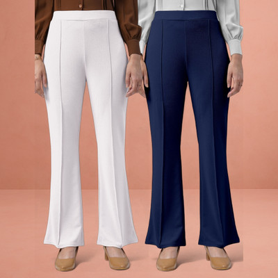 Looksky Loose Fit Women White, Dark Blue Trousers