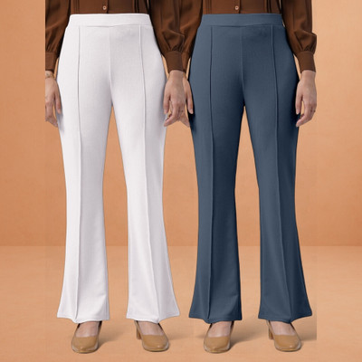 lookskky Comfort Fit, Regular Fit Women White, Grey Trousers