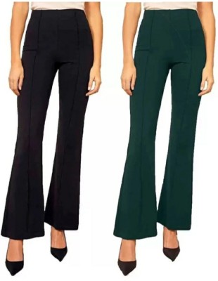 Saras Flared Women Black, Green Trousers