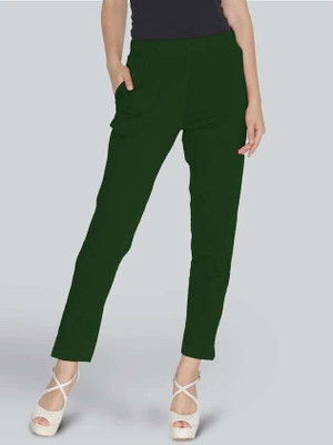 GOODZHUB Slim Fit Women Green Trousers