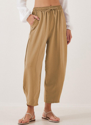 OUTZIDR Relaxed Women Beige Trousers