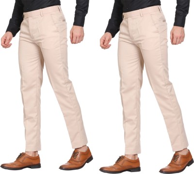 SYLZON Slim Fit Men Cream Trousers