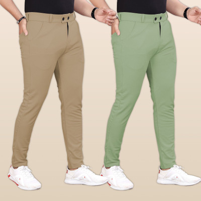 GIBBONTE Slim Fit Men Khaki, Light Green Trousers