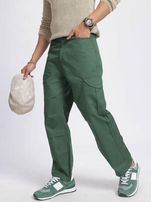 Glitchez Relaxed Men Green Trousers