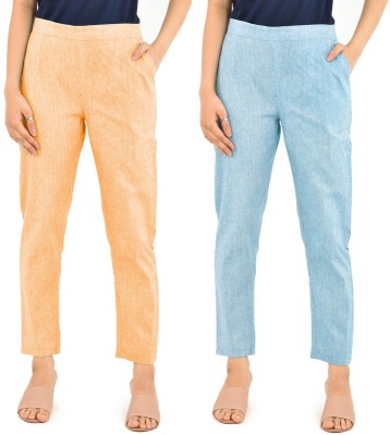 QuaClo Regular Fit Women Orange, Light Blue Trousers